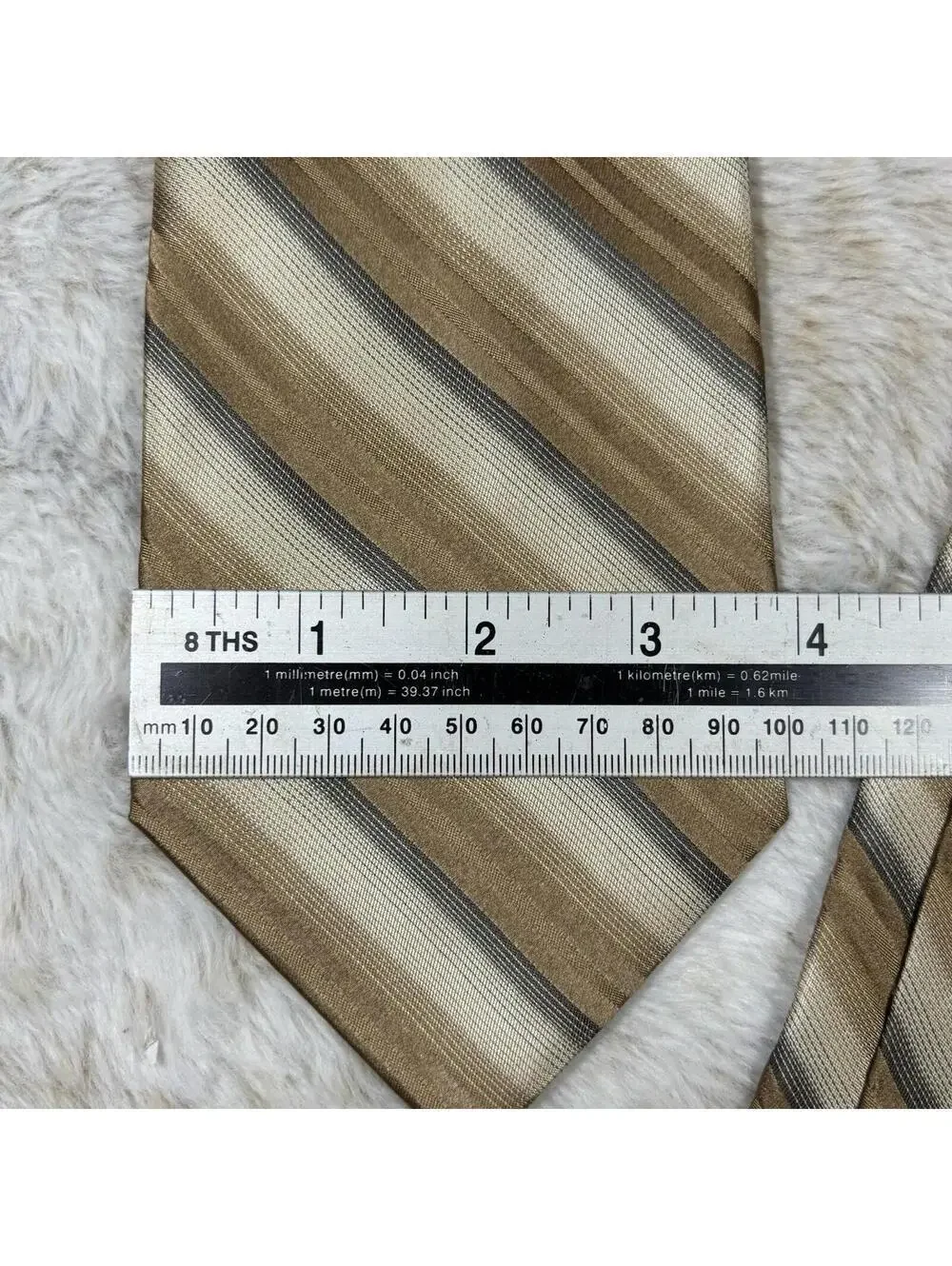 Campia Moda Silk Tie Gold Brown Gray Striped Classic 3.25”